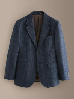 Next Tailored Fit Signature Abraham Moon 100% British Wool Donegal Suit Jacket Navy Blue
