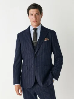 New Next Navy Blue Tailored Fit Striped Wool Blend Suit Jacket