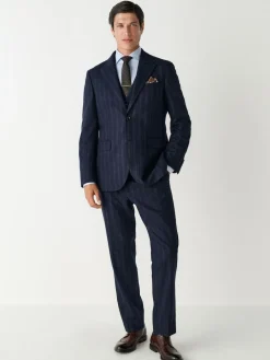 New Next Navy Blue Tailored Fit Striped Wool Blend Suit Jacket
