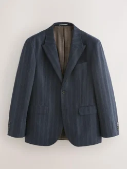 New Next Navy Blue Tailored Fit Striped Wool Blend Suit Jacket