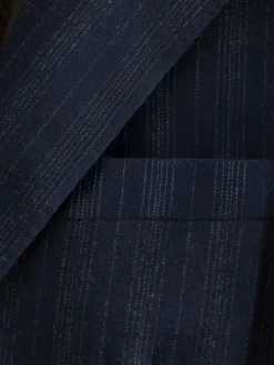 New Next Navy Blue Tailored Fit Striped Wool Blend Suit Jacket
