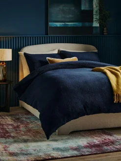 Next Navy Blue Teddy Fleece Duvet Cover and Pillowcase Set^ Bedsets & Duvet Covers
