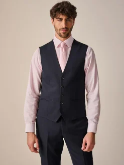 Next Navy Blue Textured Suit Waistcoat^ Vests