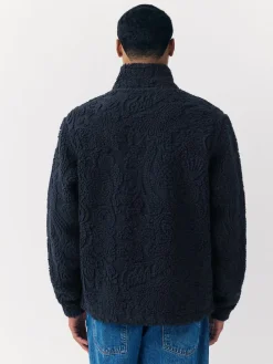 Hot Next Full Zip Funnel Neck Fleece Navy Blue Tufted