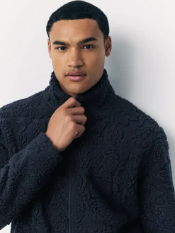 Hot Next Full Zip Funnel Neck Fleece Navy Blue Tufted