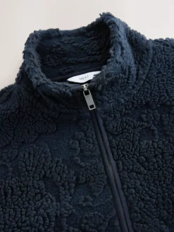 Hot Next Full Zip Funnel Neck Fleece Navy Blue Tufted