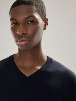 New Next V-Neck Cotton Rich Long Sleeve Jumper Navy Blue