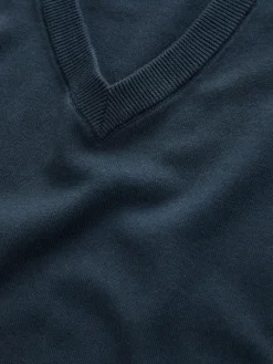 New Next V-Neck Cotton Rich Long Sleeve Jumper Navy Blue