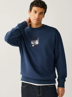 Discount Next Navy Blue Washed Graphic Print Crew Neck Sweatshirt