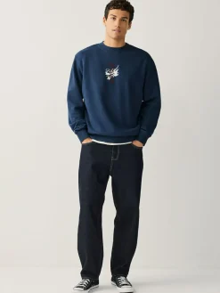 Discount Next Navy Blue Washed Graphic Print Crew Neck Sweatshirt