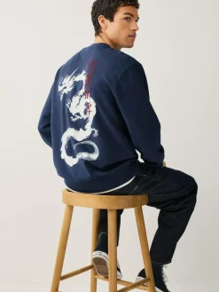Discount Next Navy Blue Washed Graphic Print Crew Neck Sweatshirt