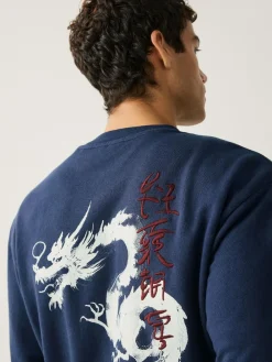 Discount Next Navy Blue Washed Graphic Print Crew Neck Sweatshirt