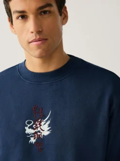 Discount Next Navy Blue Washed Graphic Print Crew Neck Sweatshirt
