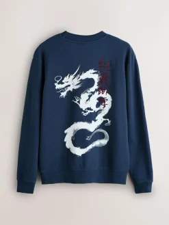 Discount Next Navy Blue Washed Graphic Print Crew Neck Sweatshirt