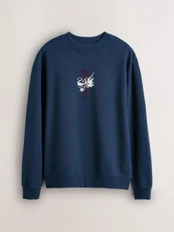 Discount Next Navy Blue Washed Graphic Print Crew Neck Sweatshirt