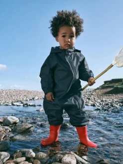 Online Next Navy Blue Waterproof Fleece Lined Puddlesuit (3mths-7yrs)