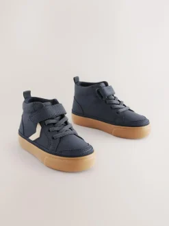 Hot Next Wide Fit (G) Elastic Lace Touch Fastening Chevron Boots Navy Blue