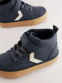 Hot Next Wide Fit (G) Elastic Lace Touch Fastening Chevron Boots Navy Blue