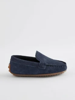 Best Next Wide Fit (G) Suede Slip-Ons Loafer Shoes Navy Blue