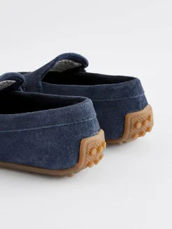 Best Next Wide Fit (G) Suede Slip-Ons Loafer Shoes Navy Blue