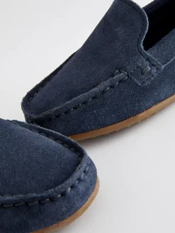 Best Next Wide Fit (G) Suede Slip-Ons Loafer Shoes Navy Blue