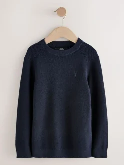 Next Navy Blue With Stag Cotton Crew Neck Knitted Jumper (3-16yrs)^BOY Knitwear & Sweaters|Knitwear