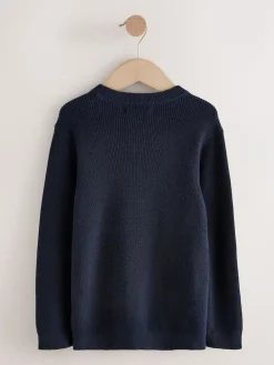 Next Navy Blue With Stag Cotton Crew Neck Knitted Jumper (3-16yrs)^BOY Knitwear & Sweaters|Knitwear