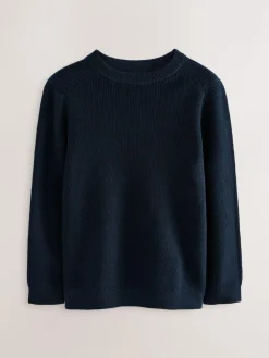 Next Navy Blue Without Stag Cotton Crew Neck Knitted Jumper (3-16yrs)^BOY Knitwear & Sweaters|Knitwear