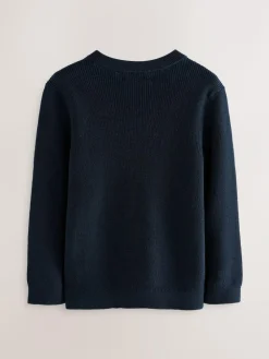Next Navy Blue Without Stag Cotton Crew Neck Knitted Jumper (3-16yrs)^BOY Knitwear & Sweaters|Knitwear