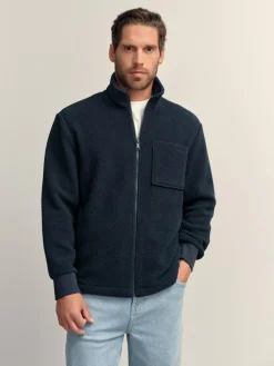 Outlet Next Zip Through Borg Fleece Navy Blue