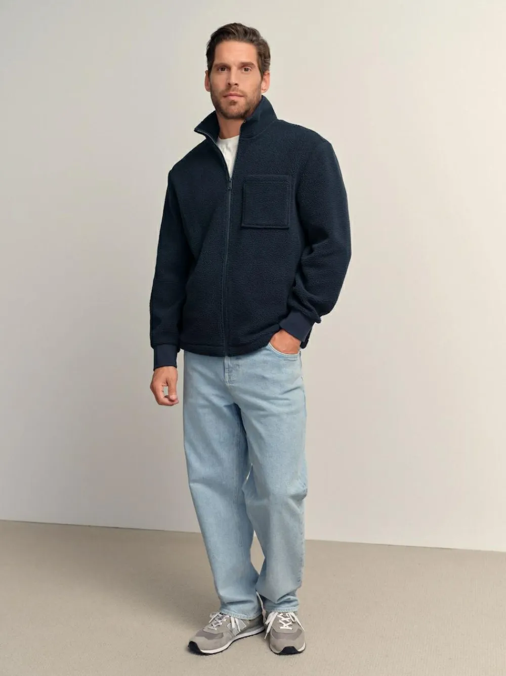 Outlet Next Zip Through Borg Fleece Navy Blue