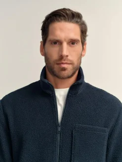 Outlet Next Zip Through Borg Fleece Navy Blue
