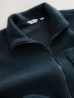 Outlet Next Zip Through Borg Fleece Navy Blue