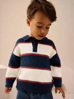 Next Knitted Stripe Rugby Polo Shirt (3mths-7yrs)^BOY Knitwear & Sweaters|Knitwear