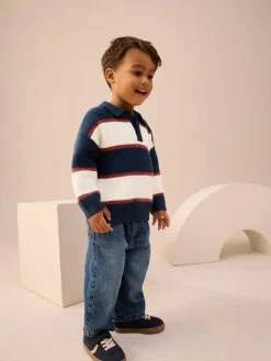 Next Knitted Stripe Rugby Polo Shirt (3mths-7yrs)^BOY Knitwear & Sweaters|Knitwear