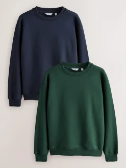 Clearance Next Cotton Rich Jersey Crew Sweatshirts 2 Pack Navy Blue/Green