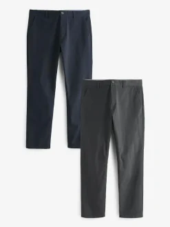Clearance Next Slim Fit Stretch Chino Trousers 2 Pack Navy Blue/Grey Charcoal