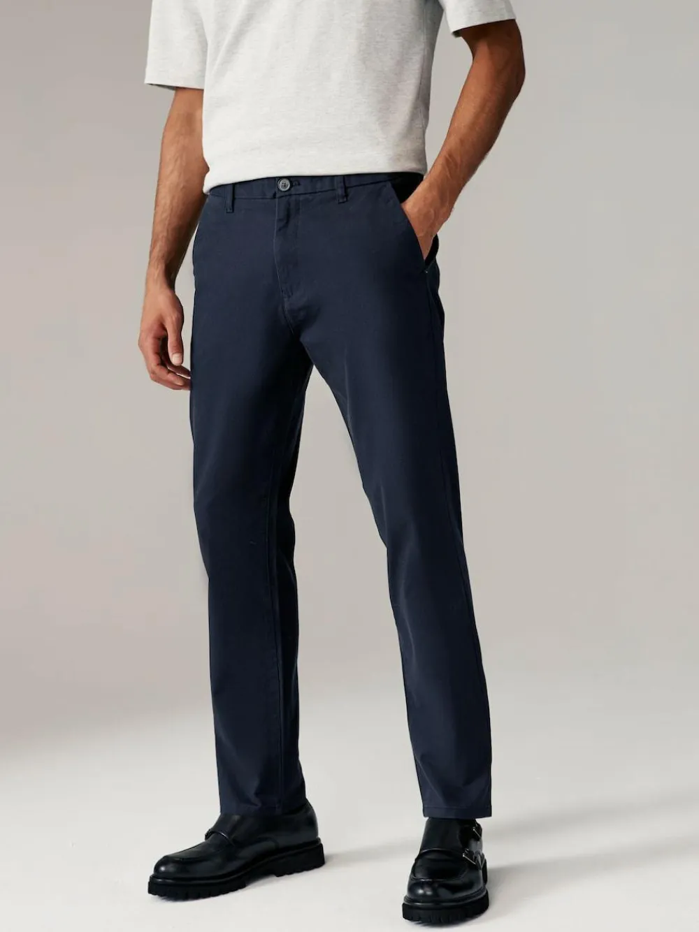 Clearance Next Slim Fit Stretch Chino Trousers 2 Pack Navy Blue/Grey Charcoal
