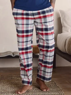 New Next Check Woven Short Sleeve Pyjamas Set Navy Blue/Grey