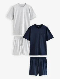 Next Navy Blue/Grey Jersey Short Pyjamas Set 2 Pack^ Pyjamas|Nightwear
