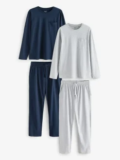 Hot Next Navy Blue/Grey Long Sleeve Jersey Pyjamas Set