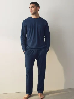 Hot Next Navy Blue/Grey Long Sleeve Jersey Pyjamas Set