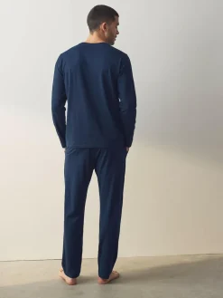 Hot Next Navy Blue/Grey Long Sleeve Jersey Pyjamas Set