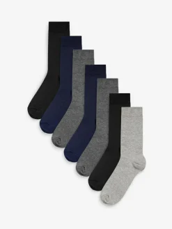 Online Next Navy Blue/Grey/Black 7 Pack Mens Cotton Rich Socks