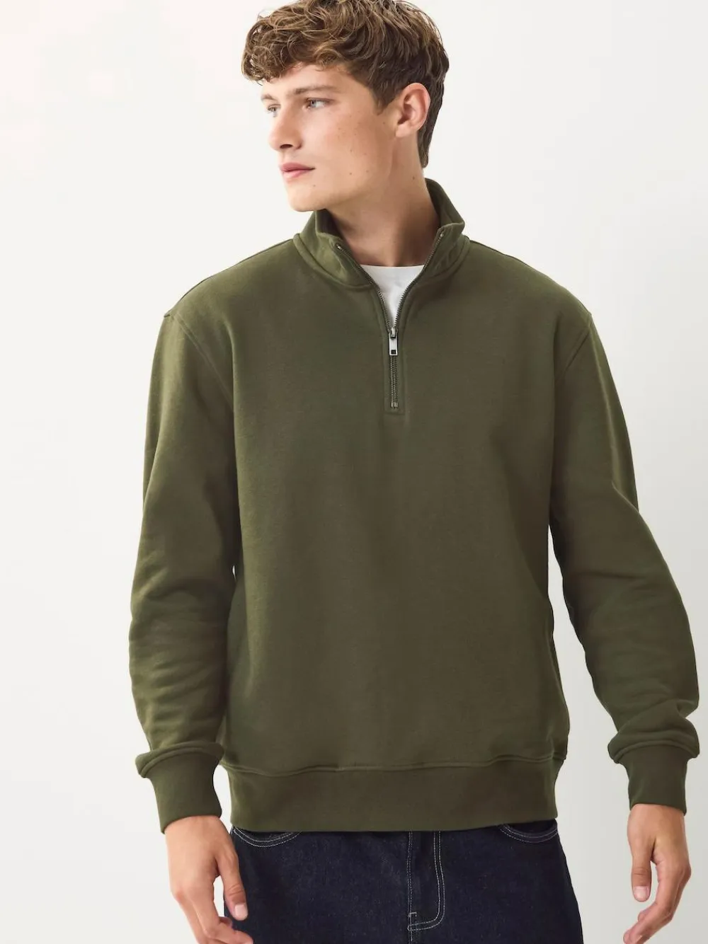 Next Navy Blue/Khaki Green 2 Pack Cotton Rich Heavyweight Jersey Quarter Zip Neck Sweatshirts^ Sweatshirts & Hoodies|Sweatshirts & Hoodies