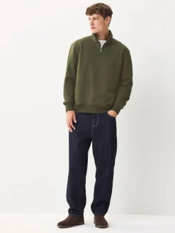 Next Navy Blue/Khaki Green 2 Pack Cotton Rich Heavyweight Jersey Quarter Zip Neck Sweatshirts^ Sweatshirts & Hoodies|Sweatshirts & Hoodies