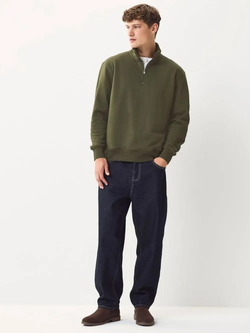 Next Navy Blue/Khaki Green 2 Pack Cotton Rich Heavyweight Jersey Quarter Zip Neck Sweatshirts^ Sweatshirts & Hoodies|Sweatshirts & Hoodies