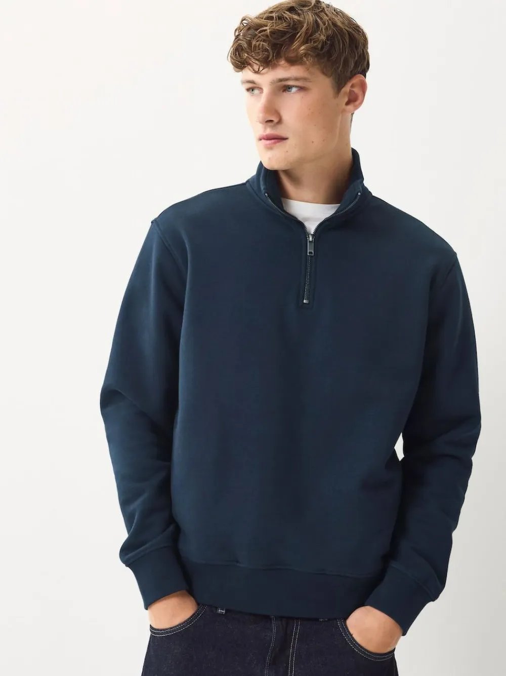 Next Navy Blue/Khaki Green 2 Pack Cotton Rich Heavyweight Jersey Quarter Zip Neck Sweatshirts^ Sweatshirts & Hoodies|Sweatshirts & Hoodies