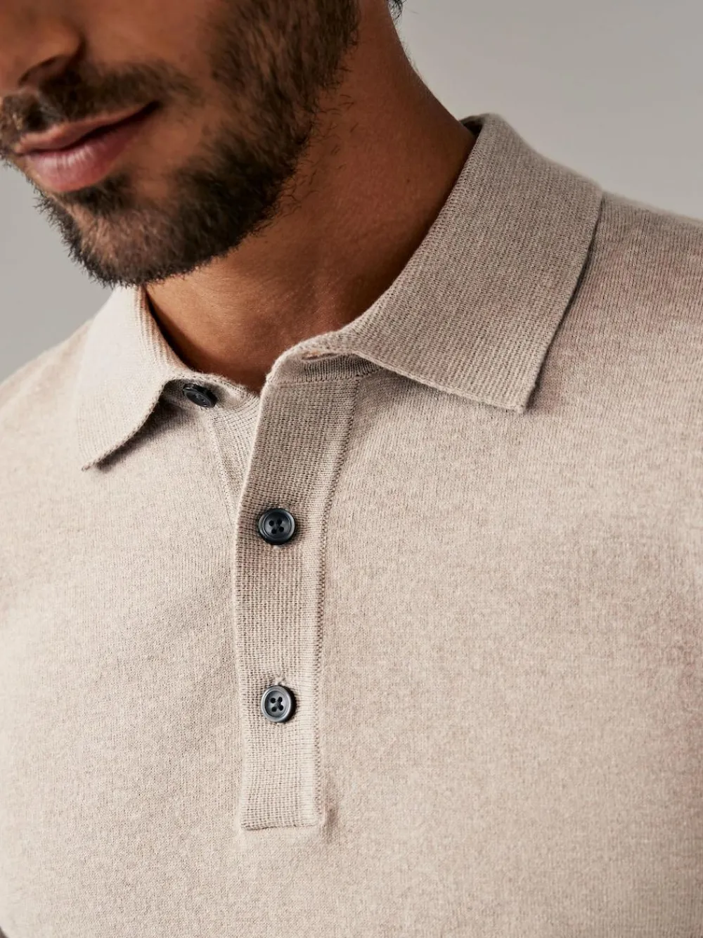 Best Next Regular Fit Knitted Long Sleeve Polo Shirts 2 Pack Navy Blue/Neutral