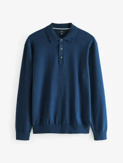 Best Next Regular Fit Knitted Long Sleeve Polo Shirts 2 Pack Navy Blue/Neutral